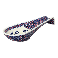 A picture of a Polish Pottery Large Spoon Rest (Swedish Flower) | P007T-KLK as shown at PolishPotteryOutlet.com/products/spoon-rest-w-handle-swedish-flower-p007t-klk