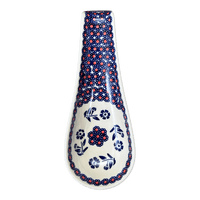 A picture of a Polish Pottery Large Spoon Rest (Swedish Flower) | P007T-KLK as shown at PolishPotteryOutlet.com/products/spoon-rest-w-handle-swedish-flower-p007t-klk