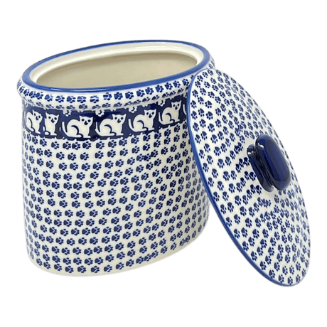 Container, Oval, Lid, 6" x 4" in "Kitty Cat Path" by Manufaktura | P059T-KOT6