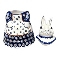 A picture of a Polish Pottery Rabbit Cookie Jar (Peacock Dot) | P080U-54K as shown at PolishPotteryOutlet.com/products/11-rabbit-cookie-jar-peacock-dot-p080u-54k