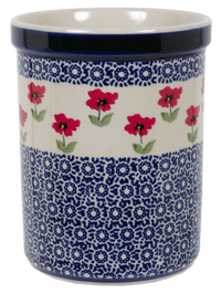 A picture of a Polish Pottery Utensil Holder (Poppy Garden) | P082T-EJ01 as shown at PolishPotteryOutlet.com/products/utensil-holder-wine-chiller-poppy-garden-p082t-ej01