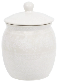 A picture of a Polish Pottery 3 Liter Canister (Duet in Lace) | P083S-SB02 as shown at PolishPotteryOutlet.com/products/canister-3l-duet-in-white-on-white
