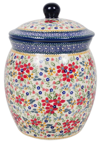 A picture of a Polish Pottery 5 Liter Canister (Ruby Bouquet) | P084S-DPCS as shown at PolishPotteryOutlet.com/products/5-liter-canister-ruby-bouquet