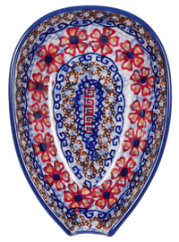 A picture of a Polish Pottery Small Spoon Rest (Sweet Symphony) | P093S-IZ15 as shown at PolishPotteryOutlet.com/products/spoon-rest-sweet-symphony-p093s-iz15