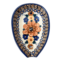A picture of a Polish Pottery Small Spoon Rest (Bouquet in a Basket) | P093S-JZK as shown at PolishPotteryOutlet.com/products/spoon-rest-bouquet-in-a-basket-p093s-jzk