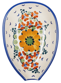 A picture of a Polish Pottery Small Spoon Rest (Autumn Harvest) | P093S-LB as shown at PolishPotteryOutlet.com/products/spoon-rest-autumn-harvest-p093s-lb