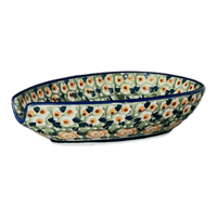 A picture of a Polish Pottery Small Spoon Rest (Perennial Garden) | P093S-LM as shown at PolishPotteryOutlet.com/products/spoon-rest-perennial-garden