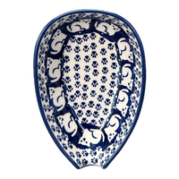 A picture of a Polish Pottery Small Spoon Rest (Kitty Cat Path) | P093T-KOT6 as shown at PolishPotteryOutlet.com/products/spoon-rest-kitty-cat-path-p093t-kot6