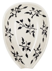 A picture of a Polish Pottery Spoon Rest (Black Spray) | P093T-LISC as shown at PolishPotteryOutlet.com/products/spoon-rest-black-spray