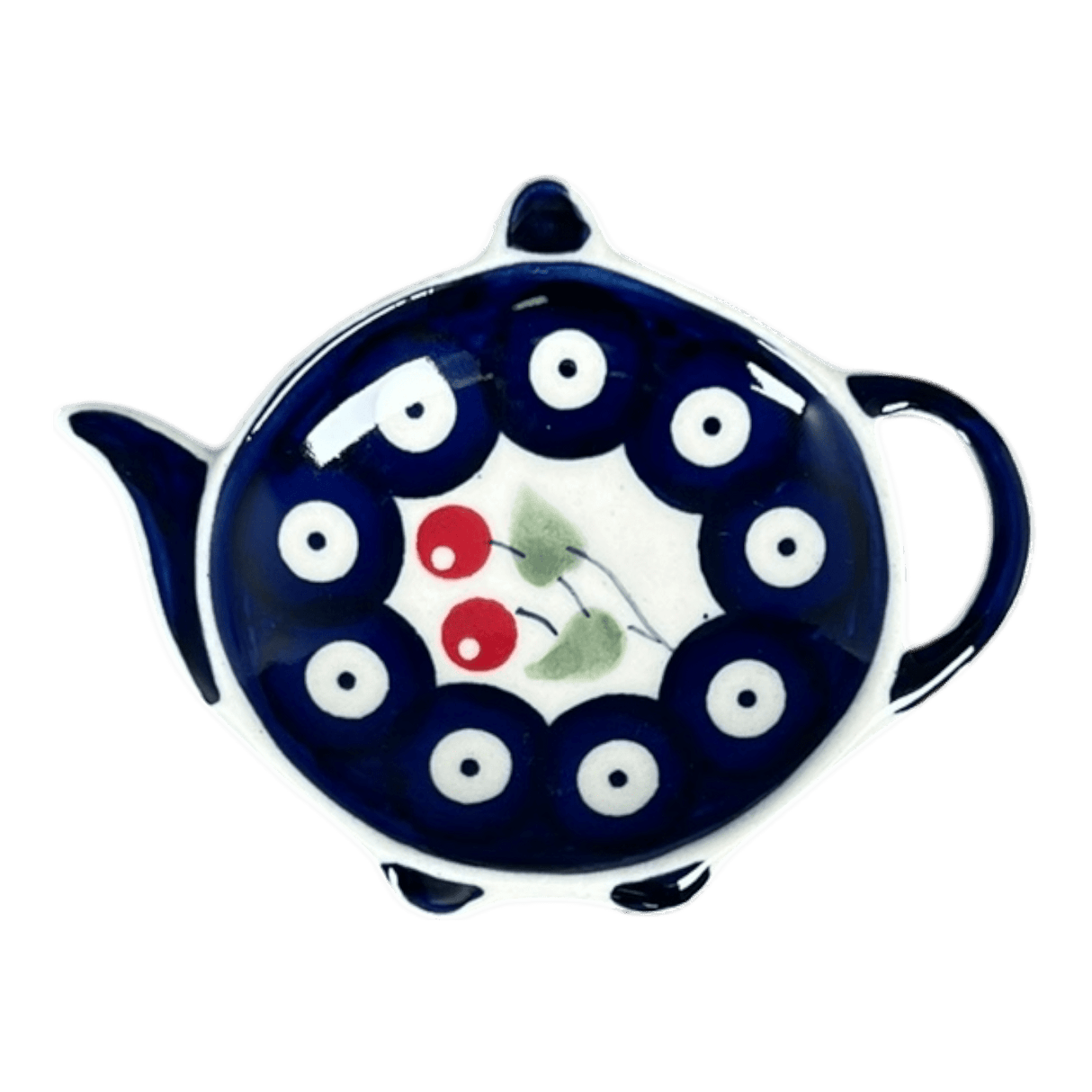 Saucer, Teapot, 4.25" x 3.25" in "Cherry Dot" by Manufaktura | P094T-70WI