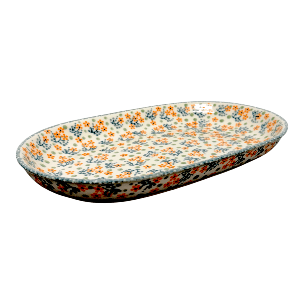 Plate, Roaster, Oval, 7"x11" in "Peach Blossoms" by Manufaktura | P099S-AS46
