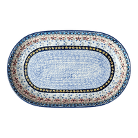 A picture of a Polish Pottery 7"x11" Oval Roaster (Lilac Fields) | P099S-WK75 as shown at PolishPotteryOutlet.com/products/7x11-oval-roaster-lilac-fields-p099s-wk75