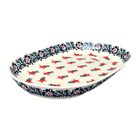 A picture of a Polish Pottery 7"x11" Oval Roaster (Evergreen Stars) | P099T-PZGG as shown at PolishPotteryOutlet.com/products/7x11-oval-roaster-evergreen-stars-p099t-pzgg