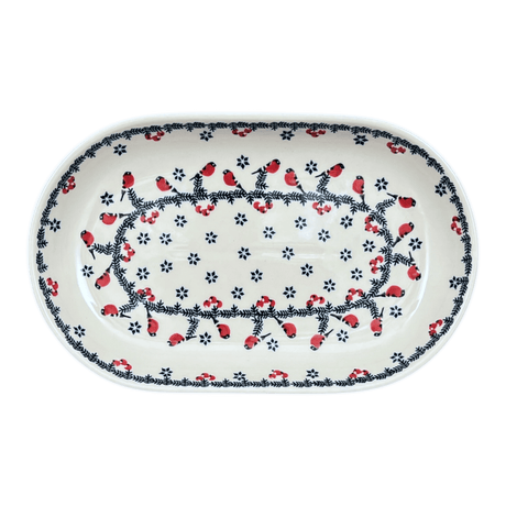 Platter, Oval, 8" x 13" in "Red Bird" by Manufaktura | P101T-GILE