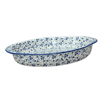 A picture of a Polish Pottery Large Oval Baker (Scattered Blues) | P102S-AS45 as shown at PolishPotteryOutlet.com/products/15-25-x-10-25-oval-baker-scattered-blues-p102s-as45