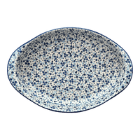 A picture of a Polish Pottery Large Oval Baker (Scattered Blues) | P102S-AS45 as shown at PolishPotteryOutlet.com/products/15-25-x-10-25-oval-baker-scattered-blues-p102s-as45