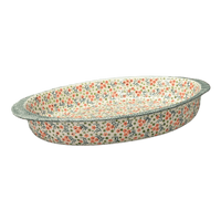 A picture of a Polish Pottery Large Oval Baker (Peach Blossoms) | P102S-AS46 as shown at PolishPotteryOutlet.com/products/15-25-x-10-25-oval-baker-peach-blossoms-p102s-as46
