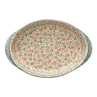 A picture of a Polish Pottery Large Oval Baker (Peach Blossoms) | P102S-AS46 as shown at PolishPotteryOutlet.com/products/15-25-x-10-25-oval-baker-peach-blossoms-p102s-as46