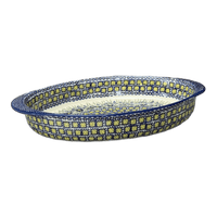 A picture of a Polish Pottery Large Oval Baker (Iris) | P102S-BAM as shown at PolishPotteryOutlet.com/products/15-25-x-10-25-oval-baker-iris-p102s-bam
