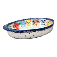 A picture of a Polish Pottery Large Oval Baker (Brilliant Garden) | P102S-DPLW as shown at PolishPotteryOutlet.com/products/15-25-x-10-25-oval-baker-brilliant-garden-p102s-dplw