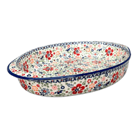 A picture of a Polish Pottery Large Oval Baker (Full Bloom) | P102S-EO34 as shown at PolishPotteryOutlet.com/products/15-25-x-10-25-oval-baker-full-bloom-p102s-eo34