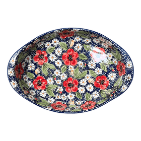 Polish Pottery 15.25" x 10.25" Oval Baker (Poppies & Posies) | P102S-IM02 Additional Image at PolishPotteryOutlet.com