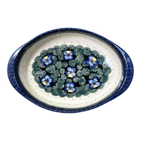 A picture of a Polish Pottery Large Oval Baker (Pansies) | P102S-JZB as shown at PolishPotteryOutlet.com/products/15-25-x-10-25-oval-baker-pansies-p102s-jzb