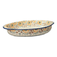 A picture of a Polish Pottery Large Oval Baker (Autumn Harvest) | P102S-LB as shown at PolishPotteryOutlet.com/products/15-25-x-10-25-oval-baker-autumn-harvest-p102s-lb