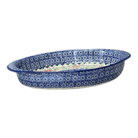 A picture of a Polish Pottery Large Oval Baker (Floral Fantasy) | P102S-P260 as shown at PolishPotteryOutlet.com/products/15-25-x-10-25-oval-baker-floral-fantasy-p102s-p260
