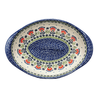 A picture of a Polish Pottery Baker, Oval, Large 10.25" x 15.5" in "Floral Fans" by Manufaktura | P102S-P314 as shown at PolishPotteryOutlet.com/products/15-25-x-10-25-oval-baker-floral-fans-p102s-p314