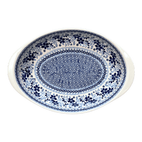 A picture of a Polish Pottery Large Oval Baker (Duet in Blue) |  P102S-SB01 as shown at PolishPotteryOutlet.com/products/15-25-x-10-25-oval-baker-duet-in-blue-p102s-sb01