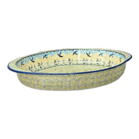A picture of a Polish Pottery Large Oval Baker (Soaring Swallows) | P102S-WK57 as shown at PolishPotteryOutlet.com/products/15-25-x-10-25-oval-baker-soaring-swallows-p102s-wk57