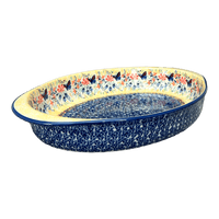 A picture of a Polish Pottery Large Oval Baker (Butterfly Bliss) | P102S-WK73 as shown at PolishPotteryOutlet.com/products/15-25-x-10-25-oval-baker-butterfly-bliss-p102s-wk73