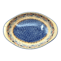 A picture of a Polish Pottery Large Oval Baker (Butterfly Bliss) | P102S-WK73 as shown at PolishPotteryOutlet.com/products/15-25-x-10-25-oval-baker-butterfly-bliss-p102s-wk73
