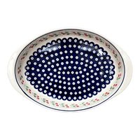 A picture of a Polish Pottery Large Oval Baker (Cherry Dot) | P102T-70WI as shown at PolishPotteryOutlet.com/products/15-25-x-10-25-oval-baker-cherry-dot-p102t-70wi