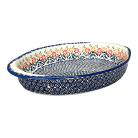 A picture of a Polish Pottery Large Oval Baker (Flower Power) | P102T-JS14 as shown at PolishPotteryOutlet.com/products/15-25-x-10-25-oval-baker-flower-power-p102t-js14