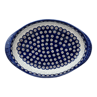 A picture of a Polish Pottery Large Oval Baker (Peacock Dot) | P102U-54K as shown at PolishPotteryOutlet.com/products/15-25-x-10-25-oval-baker-peacock-dot-p102u-54k