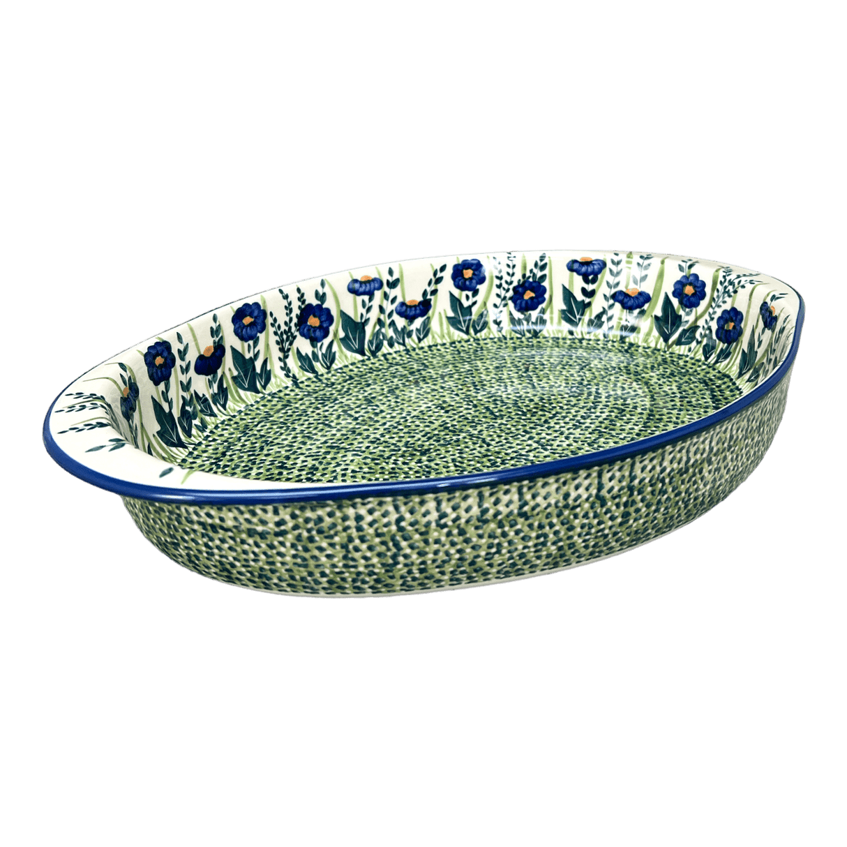 Baker, Oval, Large 10.25" x 15.5" in "Bouncing Blue Blossoms" by Manufaktura | P102U-IM03