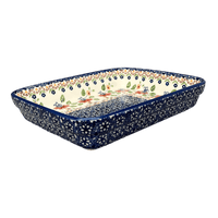 A picture of a Polish Pottery 8"x10" Rectangular Baker (Mediterranean Blossoms) | P103S-P274 as shown at PolishPotteryOutlet.com/products/8-x-10-rectangular-baker-mediterranean-blossoms-p103s-p274