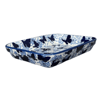 A picture of a Polish Pottery 8"x10" Rectangular Baker (Blue Butterfly) | P103U-AS58 as shown at PolishPotteryOutlet.com/products/8x10-rectangular-baker-blue-butterfly-p103u-as58