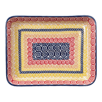 A picture of a Polish Pottery 9"x11" Rectangular Baker (Psychedelic Swirl) | P104M-CMZK as shown at PolishPotteryOutlet.com/products/9x11-rectangular-baker-psychedelic-swirl-p104m-cmzk
