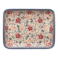 A picture of a Polish Pottery 9"x11" Rectangular Baker (Full Bloom) | P104S-EO34 as shown at PolishPotteryOutlet.com/products/9-x-11-rectangular-baker-full-bloom-p104s-eo34