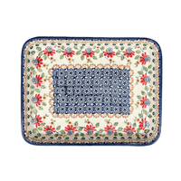 A picture of a Polish Pottery 9"x11" Rectangular Baker (Mediterranean Blossoms) | P104S-P274 as shown at PolishPotteryOutlet.com/products/9-x-11-rectangular-baker-mediterranean-blossoms-p104s-p274