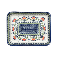 A picture of a Polish Pottery 9"x11" Rectangular Baker (Floral Fans) | P104S-P314 as shown at PolishPotteryOutlet.com/products/9-x-11-rectangular-baker-floral-fans-p104s-p314