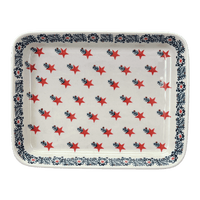 A picture of a Polish Pottery 9"x11" Rectangular Baker (Evergreen Stars) | P104T-PZGG as shown at PolishPotteryOutlet.com/products/9x11-rectangular-baker-evergreen-stars-p104t-pzgg