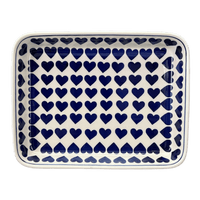 A picture of a Polish Pottery 9"x11" Rectangular Baker (Whole Hearted) | P104T-SEDU as shown at PolishPotteryOutlet.com/products/9x11-rectangular-baker-whole-hearted-p104t-sedu