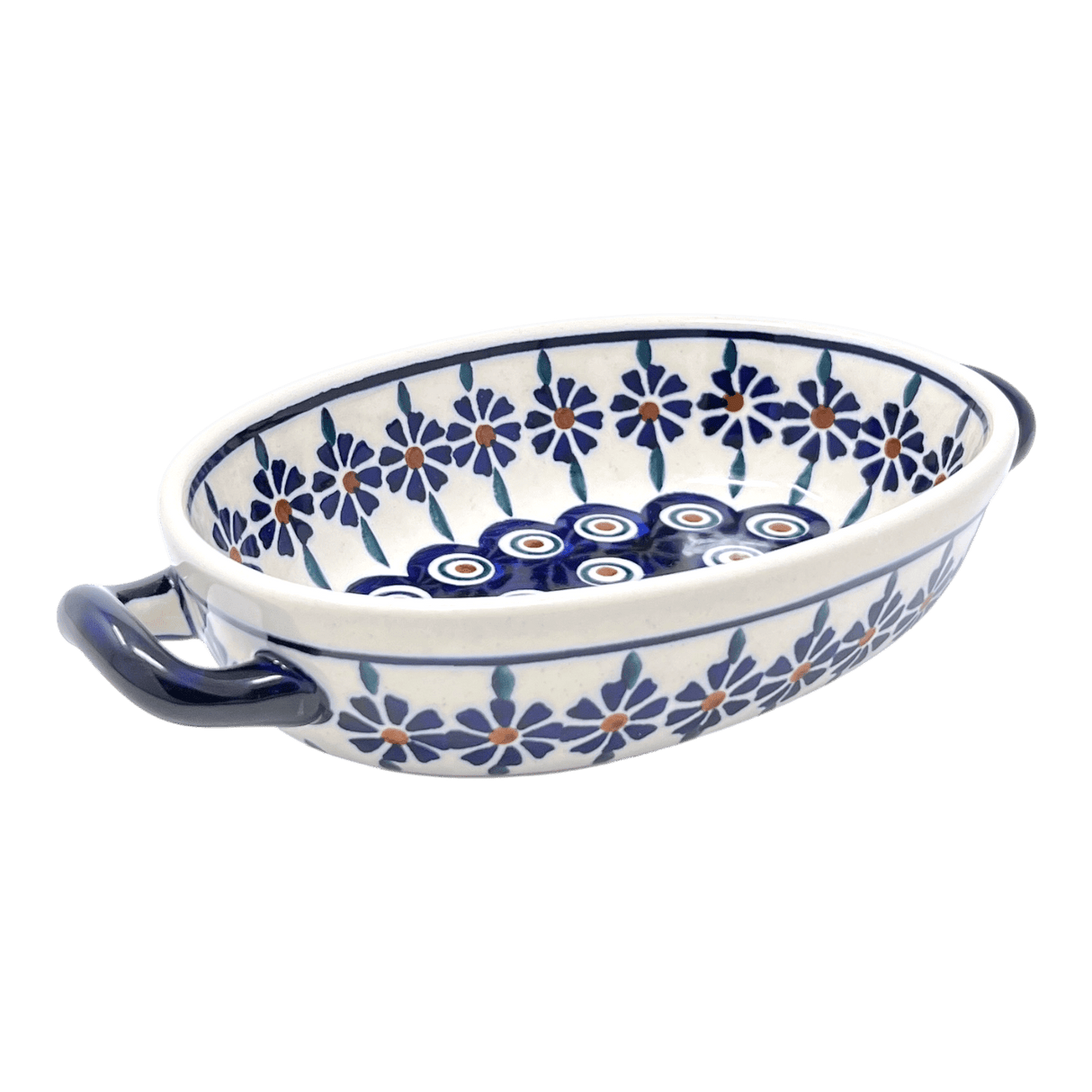 Baker, Oval, Handles, Small 8.5" x 4.75" in "Floral Peacock" by Manufaktura | P138T-54KK