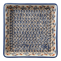 A picture of a Polish Pottery 8" Square Baker (Hummingbird Harvest) | P151S-JZ35 as shown at PolishPotteryOutlet.com/products/8-square-baker-hummingbird-harvest-p151s-jz35