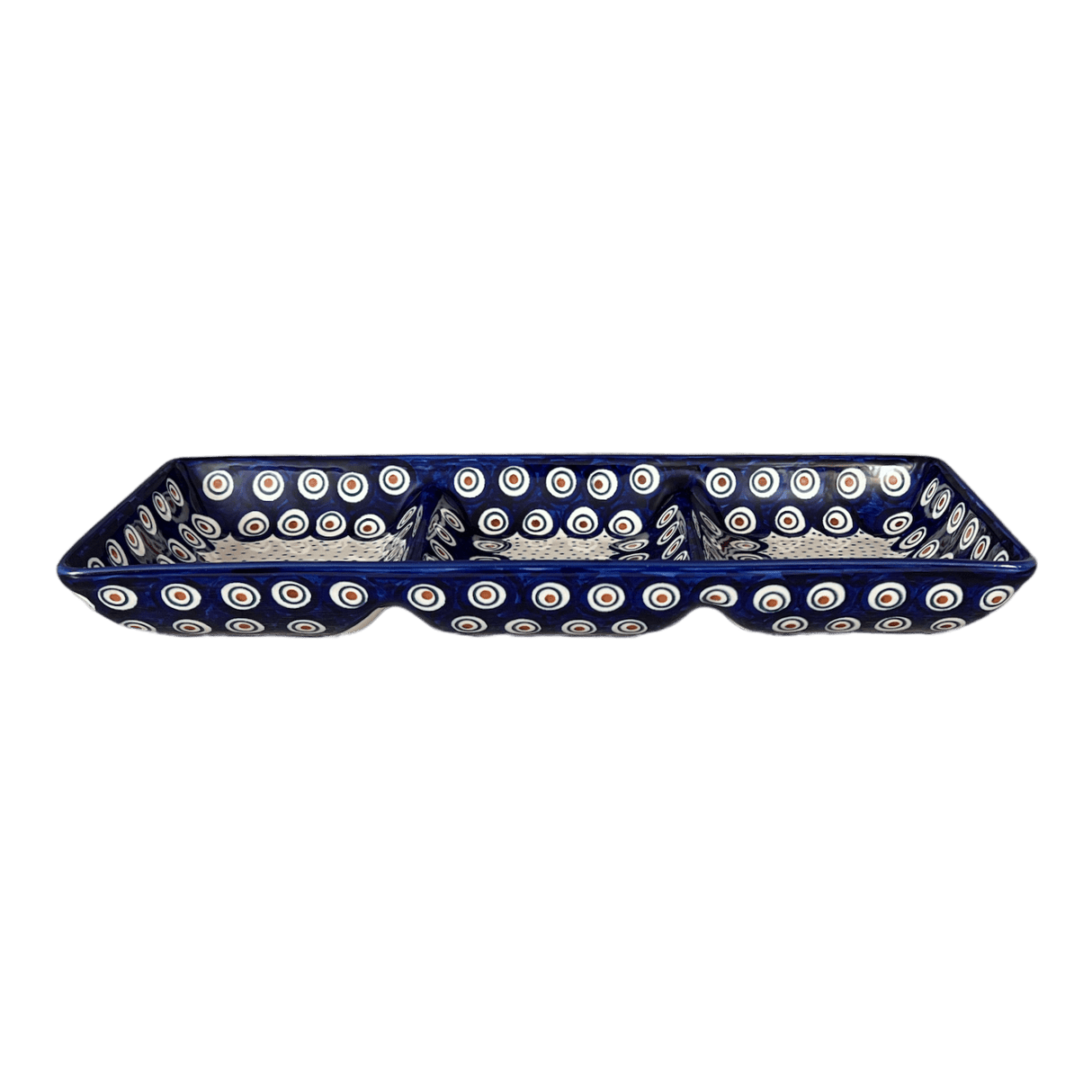 Dish, Divided, 3 Section, 14" x 6.5" in "Peacock Dot" by Manufaktura | P155U-54K