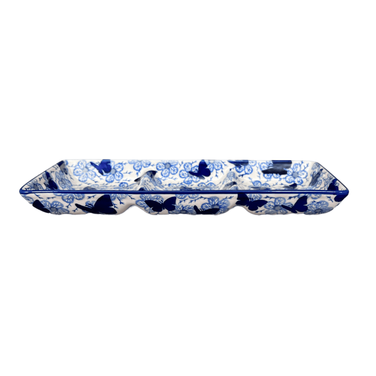 Dish, Divided, 3 Section, 14" x 6.5" in "Blue Butterfly" by Manufaktura | P155U-AS58